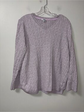 Kim Rogers Purple V Neck Cable Knit Pullover Sweater Women’s 2X